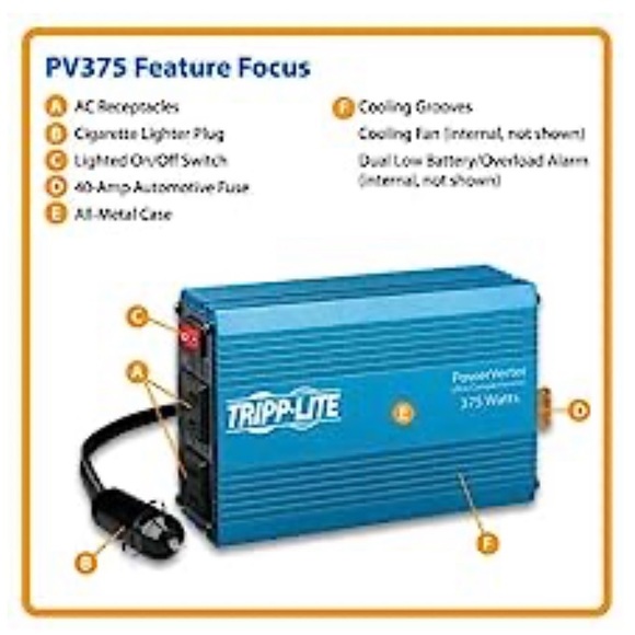 Tripp Lite 375W Ultra Compact Car Power Inverter with 2 Outlets, Blue - NIB - Picture 14 of 15